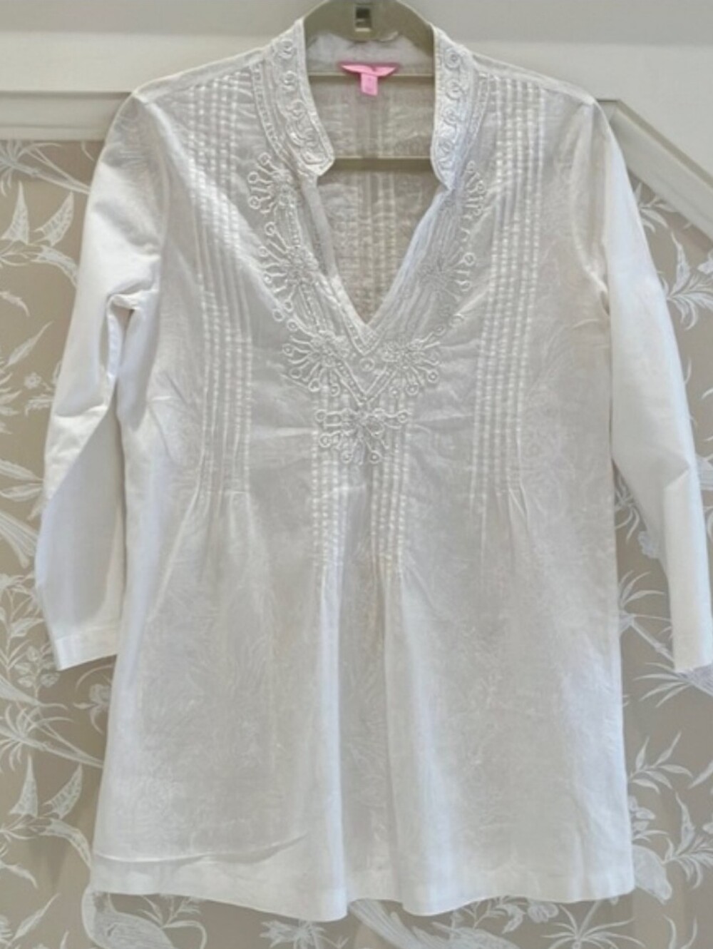 Lilly Pulitzer Sarasota White Beaded Sequenced Lightweight Cotton Tunic Beach